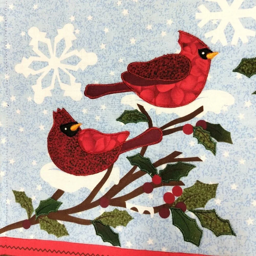 Set Of 2 Cardinals Birds on Branch Winter Placemats Applique